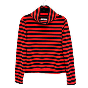 Dudley Stephens Navy Blue Stripe Fleece Turtleneck Pullover Womens M